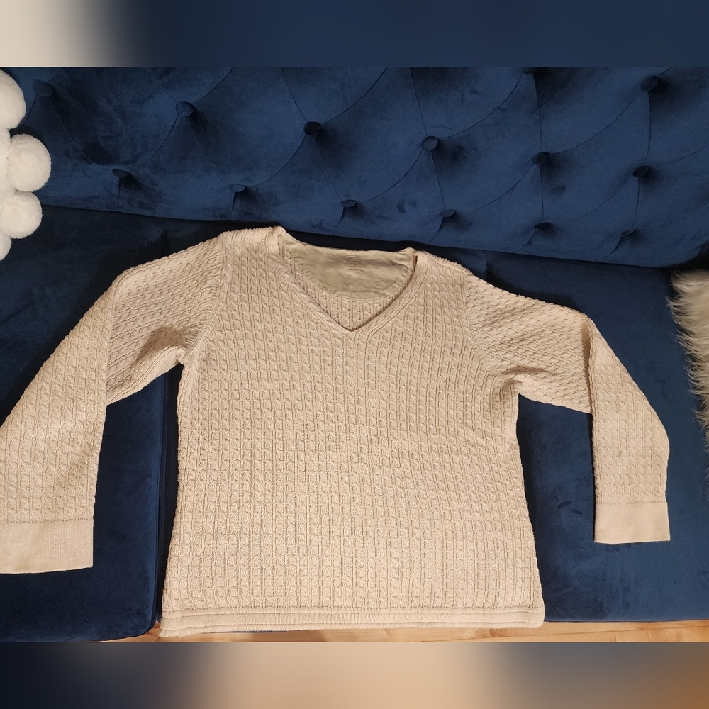 Talbots Cable Knit Cream Button Cuff Sweater Xl - image 4